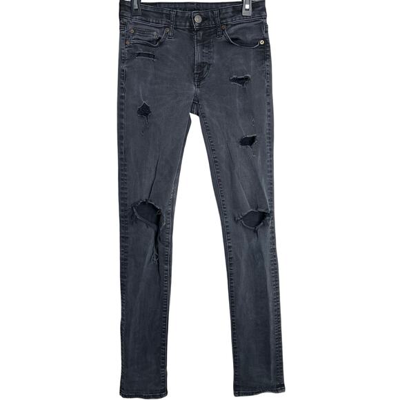 American Eagle Jeans Mens Size 28 Gray Flex Distressed Denim Cotton Slim Ripped - Picture 1 of 7
